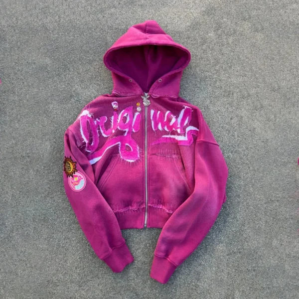 Screen Print Zip Up Hoodie product image for private label streetwear manufacturing, view 4