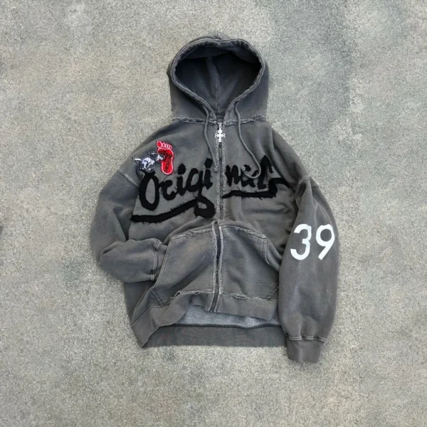 Screen Print Zip Up Hoodie product image for private label streetwear manufacturing, view 5