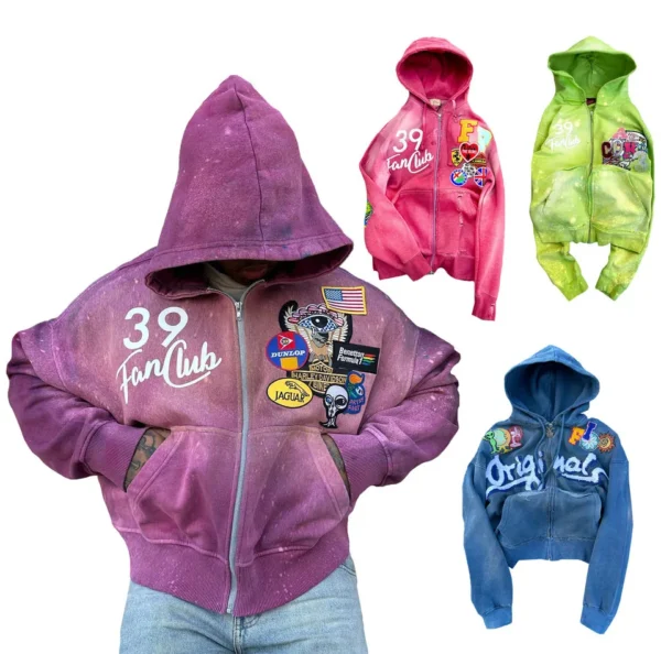 Screen Print Zip Up Hoodie product image for private label streetwear manufacturing, view 6