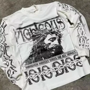 Custom Cotton Long Sleeved Shirt Oversize Screen Printing T-shirt Thermal Waffle Graphic Custom Cotton Long Sleeved Shirt Oversize Screen Printing T-shirt Thermal Waffle Graphic image 1