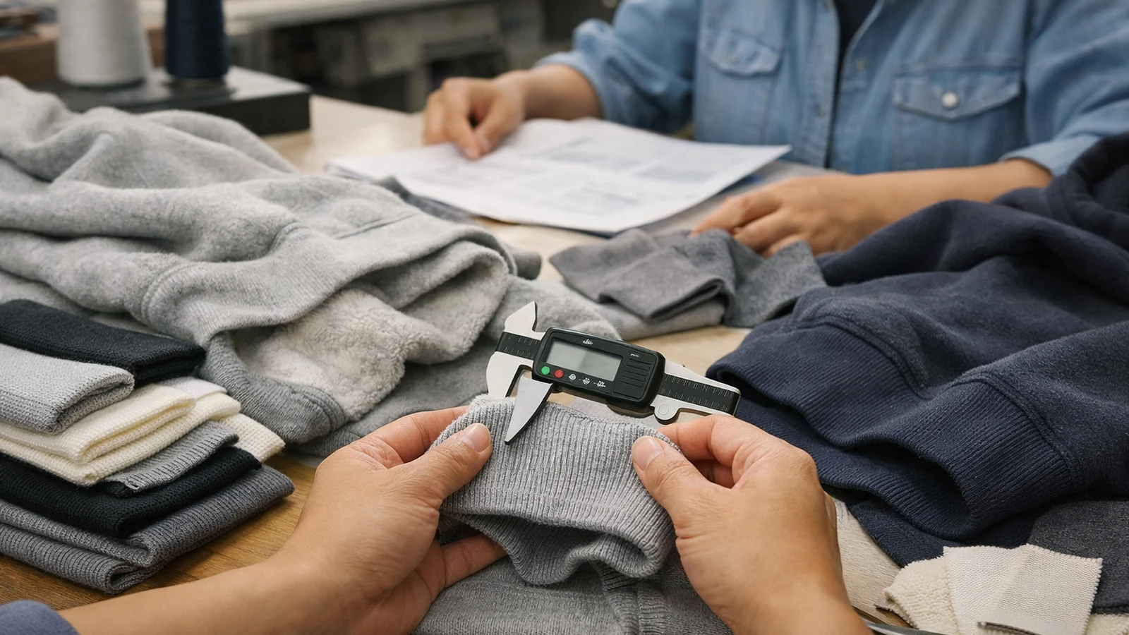 How Rib Weight and Why It Matters in Hoodies is used on the factory side in a real apparel production context for the StitchQuote guide What Is Rib Weight and Why It Matters in Hoodies