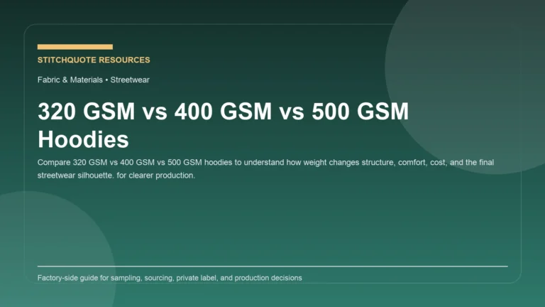 Cover image for the StitchQuote guide 320 GSM vs 400 GSM vs 500 GSM Hoodies