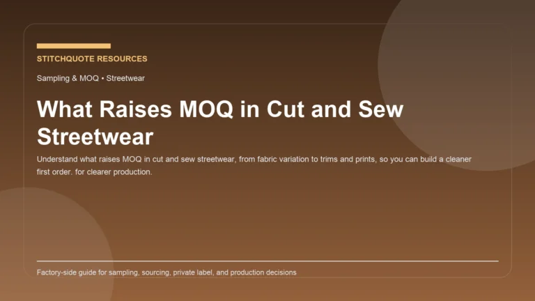 Cover image for the StitchQuote guide What Raises MOQ in Cut and Sew Streetwear