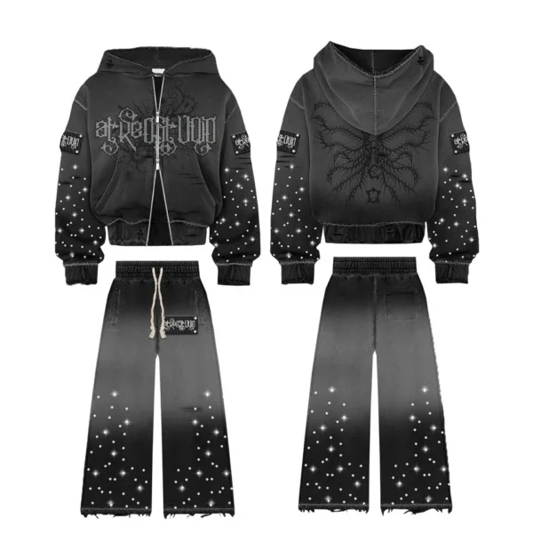 Rhinestone Zip Up Hoodie image 02 | StitchQuote Rhinestone Zip Up Hoodie product image for private label streetwear manufacturing, view 2