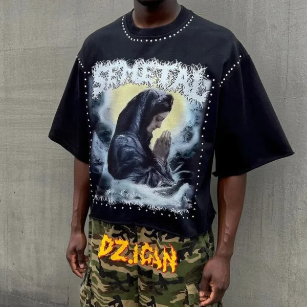 Rhinestone Graphic Boxy T-Shirt product image for private label streetwear manufacturing