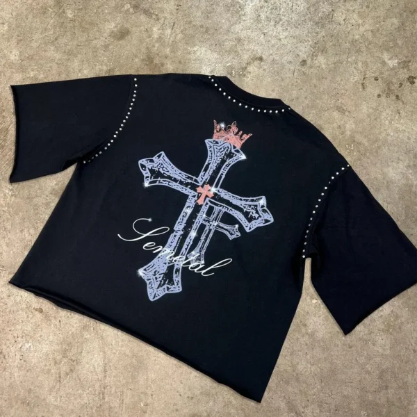 Rhinestone Graphic Boxy T-Shirt product image for private label streetwear manufacturing, view 4