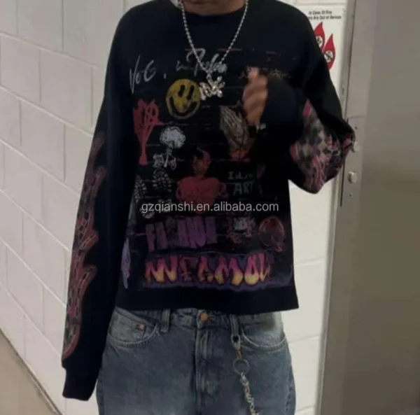 Custom Dtg Screen Print Heavyweight Graphic Cotton Long Sleeve T-shirt Designer Thermal Custom Dtg Screen Print Heavyweight Graphic Cotton Long Sleeve T-shirt Designer Thermal image 3
