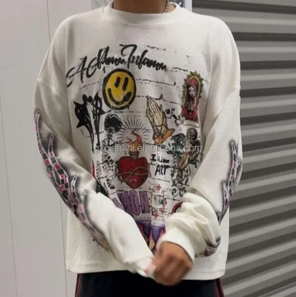 Custom Dtg Screen Print Heavyweight Graphic Cotton Long Sleeve T-shirt Designer Thermal Custom Dtg Screen Print Heavyweight Graphic Cotton Long Sleeve T-shirt Designer Thermal image 5