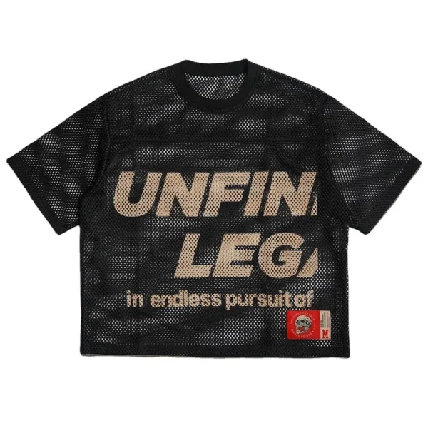 Custom Streetwear Retro Mesh Jersey Screen Print Letter Graphic Black Boxy Fit image 1