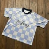 Custom Sublimation Print Plaid Brand logo Name Design Trikot Fussball V-neck Retro Custom Sublimation Print Plaid Brand logo Name Design Trikot Fussball V-neck Retro image 1