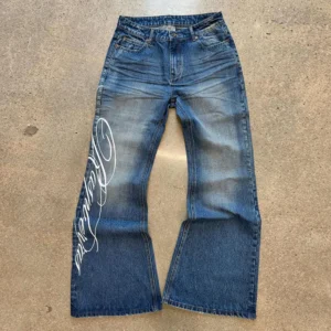 Vintage Distressed Blue Heavyweight Baggy Oversized Unisex Sun Faded Acid Washed Pants image 1
