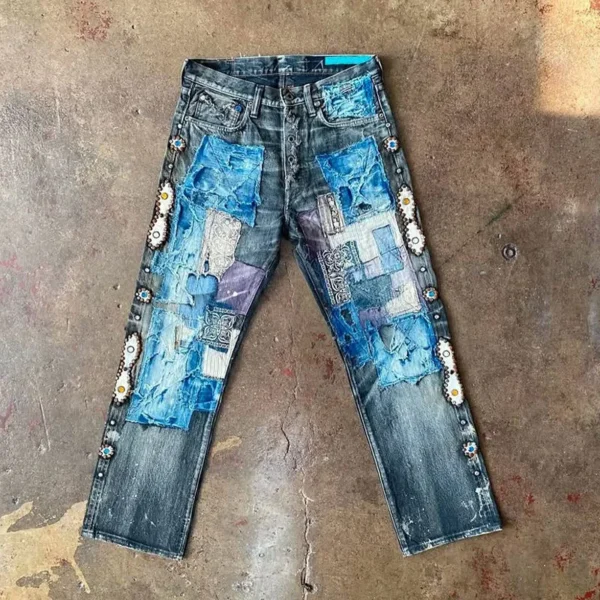 Wide Leg Patchwork Denim Jeans | StitchQuote image 01 Wide Leg Patchwork Denim Jeans product image 1
