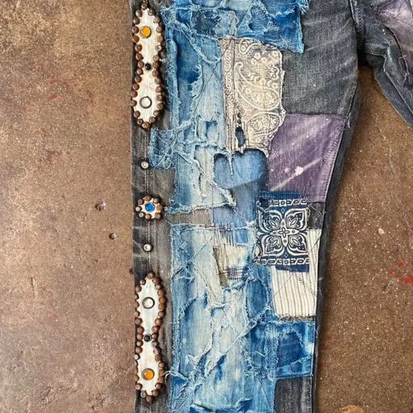 Wide Leg Patchwork Denim Jeans | StitchQuote image 03 Wide Leg Patchwork Denim Jeans product image 3