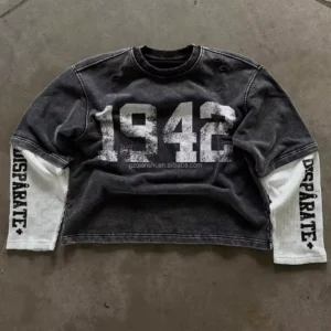 Custom Boxy Waffle Shirt Distressed Screen Printing Double Layered Long Sleeve T-shirt Custom Boxy Waffle Shirt Distressed Screen Printing Double Layered Long Sleeve T-shirt image 1