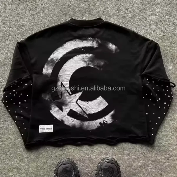 Custom Boxy Waffle Shirt Distressed Screen Printing Double Layered Long Sleeve T-shirt Custom Boxy Waffle Shirt Distressed Screen Printing Double Layered Long Sleeve T-shirt image 3