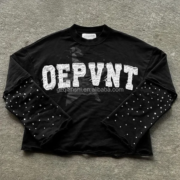 Custom Boxy Waffle Shirt Distressed Screen Printing Double Layered Long Sleeve T-shirt Custom Boxy Waffle Shirt Distressed Screen Printing Double Layered Long Sleeve T-shirt image 4