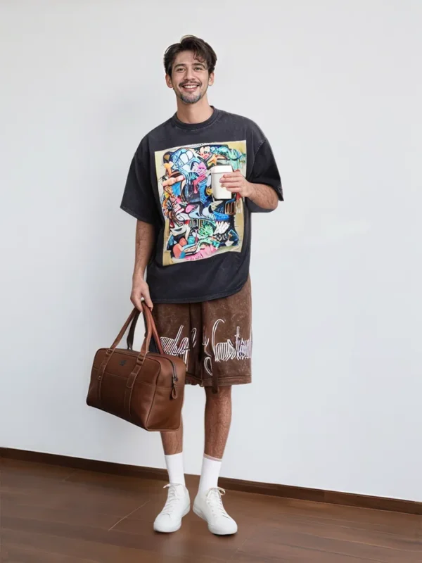 Wholesale 100% Cotton Short Sleeves Loose Eco-Friendly Breathable American Style Casual Clothing Wholesale 100% Cotton Short Sleeves Loose Eco-Friendly Breathable American Style Casual Clothing image 3