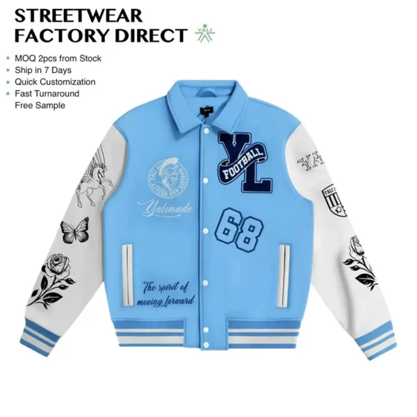 Wholesale Custom Streetwear ODM Designer Embroidered 700gsm Leather Varsity Letterman Winter Jacket Wholesale Custom Streetwear ODM Designer Embroidered 700gsm Leather Varsity Letterman Winter Jacket image 1
