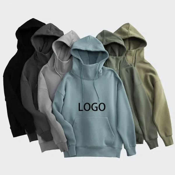Wholesale High Quality Plain High Collar Unisex 100% Cotton Heavy Hoodie Mens image 1