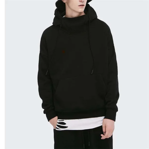 Wholesale High Quality Plain High Collar Unisex 100% Cotton Heavy Hoodie Mens image 3