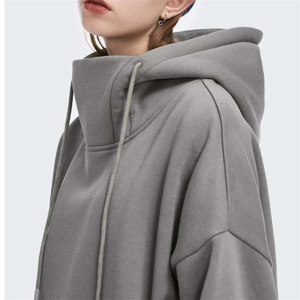 Wholesale High Quality Plain High Collar Unisex 100% Cotton Heavy Hoodie Mens image 5