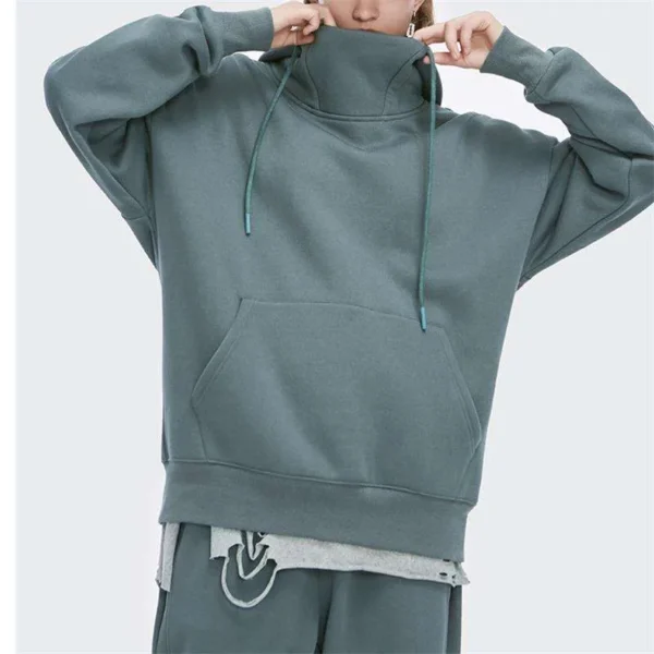 Wholesale High Quality Plain High Collar Unisex 100% Cotton Heavy Hoodie Mens image 6