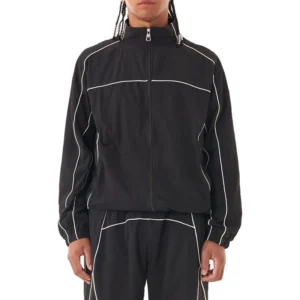 Wholesale Streetwear Manufacturer Athletic Nylon Reflective Zipper Tracksuit Men's Jacket with Piping Wholesale Streetwear Manufacturer Athletic Nylon Reflective Zipper Tracksuit Men's Jacket with Piping image 1