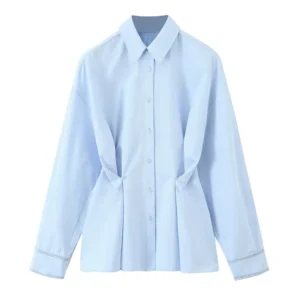 Women's Casual Blouse Full Sleeve Lapel Breathable Woven Solid Pattern Ruched Simple Women's Casual Blouse Full Sleeve Lapel Breathable Woven Solid Pattern Ruched Simple image 1