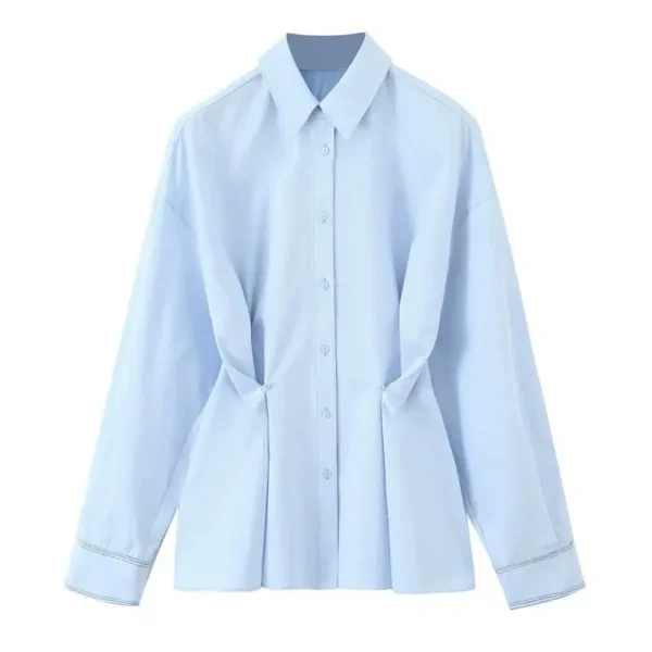 Women's Casual Blouse Full Sleeve Lapel Breathable Woven Solid Pattern Ruched Simple Women's Casual Blouse Full Sleeve Lapel Breathable Woven Solid Pattern Ruched Simple image 3