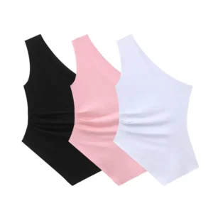 Women's Casual Fashion Asymmetric Design Tank Top Breathable Knitted Sleeveless 100% Polyester Women's Casual Fashion Asymmetric Design Tank Top Breathable Knitted Sleeveless 100% Polyester image 1