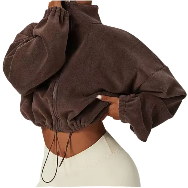 Women's Casual Printed Long Sleeve Fleece Sports Coat Cardigan Style Stand Collar product image for private label apparel manufacturing