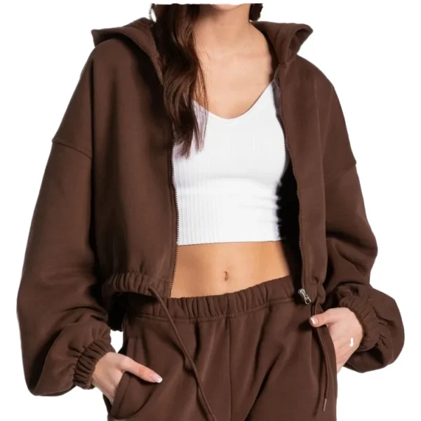 Women's Casual Printed Long Sleeve Fleece Sports Coat Cardigan Style Stand Collar product image for private label apparel manufacturing, view 3