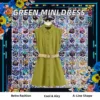 Women's Casual Summer Breathable Mini Dress Green Solid Pattern Turn Collar Buttons image 3