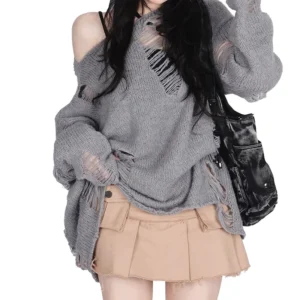 Women's Casual Thin Autumn Loose Slant Shoulder Knitted Sweater Plus Size 100% Women's Casual Thin Autumn Loose Slant Shoulder Knitted Sweater Plus Size 100% image 1
