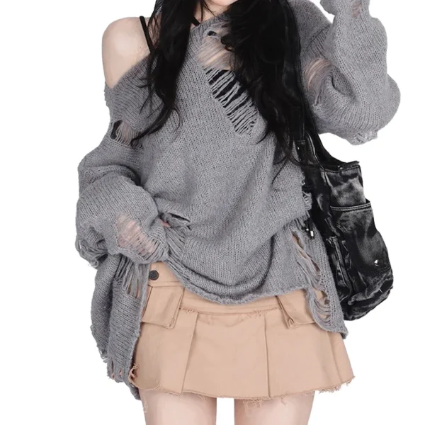 Women's Casual Thin Autumn Loose Slant Shoulder Knitted Sweater Plus Size 100% Women's Casual Thin Autumn Loose Slant Shoulder Knitted Sweater Plus Size 100% image 1