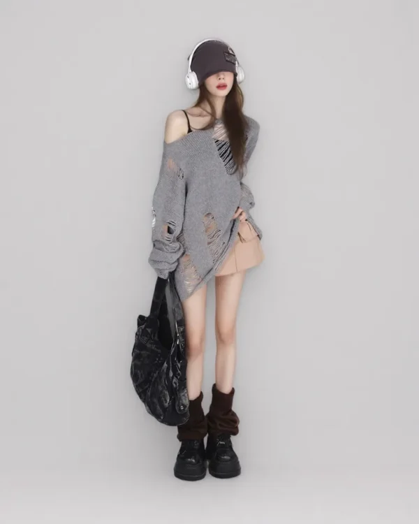 Women's Casual Thin Autumn Loose Slant Shoulder Knitted Sweater Plus Size 100% Women's Casual Thin Autumn Loose Slant Shoulder Knitted Sweater Plus Size 100% image 3