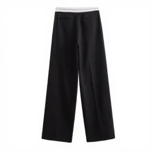 Women's High Waist Vintage Flip Design Wide Leg Trousers Autumn Fashion Casual Women's High Waist Vintage Flip Design Wide Leg Trousers Autumn Fashion Casual image 1