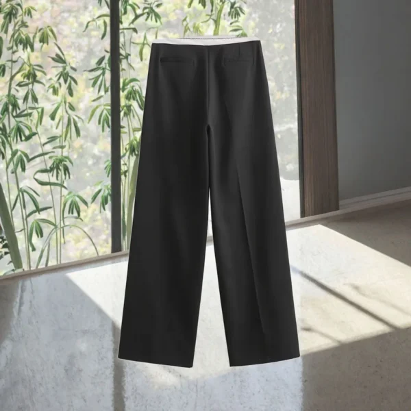 Women's High Waist Vintage Flip Design Wide Leg Trousers Autumn Fashion Casual image 2