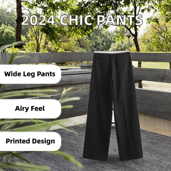 Women's High Waist Vintage Flip Design Wide Leg Trousers Autumn Fashion Casual image 3