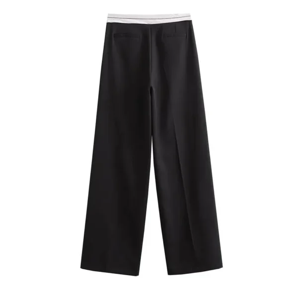 Women's High Waist Vintage Flip Design Wide Leg Trousers Autumn Fashion Casual image 4