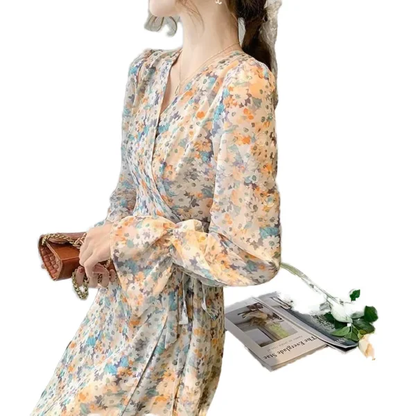 Women's New Korean Fashion Casual Dress O-Neck Long Sleeve Loose Silhouette Sexy image 1