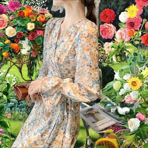 Women's New Korean Fashion Casual Dress O-Neck Long Sleeve Loose Silhouette Sexy image 3