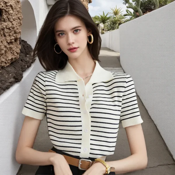 Women's Summer Casual Short-Sleeved Slim Fit Top Breathable 100% Cotton Knitted Fabric Women's Summer Casual Short-Sleeved Slim Fit Top Breathable 100% Cotton Knitted Fabric image 1