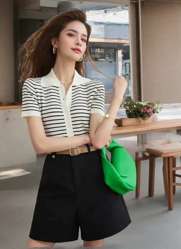 Women's Summer Casual Short-Sleeved Slim Fit Top Breathable 100% Cotton Knitted Fabric Women's Summer Casual Short-Sleeved Slim Fit Top Breathable 100% Cotton Knitted Fabric image 2