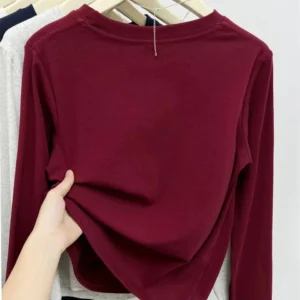 Women's Trendy Solid Color Long-Sleeved T-Shirt Autumn Winter Regular Fit O-Neck Knitted image 1