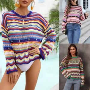 Women's Vintage Loose Pullover Plus Size Wool/Acrylic Knit Sweater Breathable Oem Colorful image 1