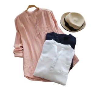 Women's Vintage OL Blouse Plus Size Solid Color Oversized V-Neck Long Sleeve image 1