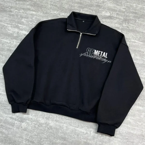 Half Zip Mock Neck Sweatshirt image 03 | StitchQuote Half Zip Mock Neck Sweatshirt product image for private label streetwear manufacturing, view 3