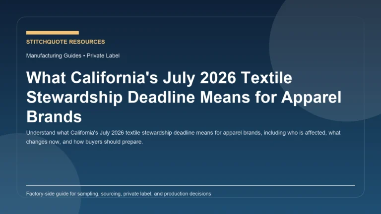 Cover image for the StitchQuote guide What California's July 2026 Textile Stewardship Deadline Means for Apparel Brands