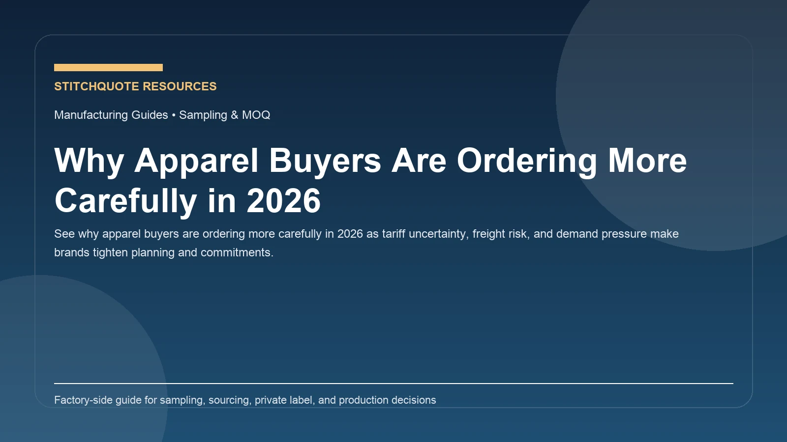 Cover image for the StitchQuote guide Why Apparel Buyers Are Ordering More Carefully in 2026